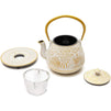 White and Gold Cast Iron Teapot with Trivet in a Leaf Design (32 Ounces)