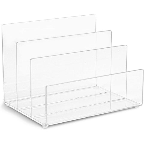 Juvale Clear Acrylic Folder Holder with 3 Sections for Paper Files,  Documents, Envelopes, Desk Organizer for School and Office Supplies, 9x6.75  in