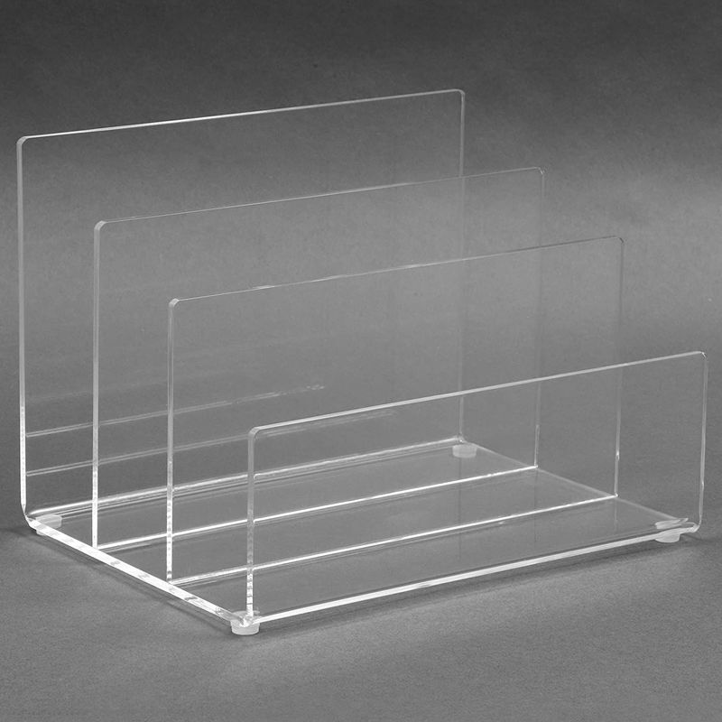 Juvale Clear Acrylic Folder Holder with 3 Sections for Paper Files,  Documents, Envelopes, Desk Organizer for School and Office Supplies, 9x6.75  in