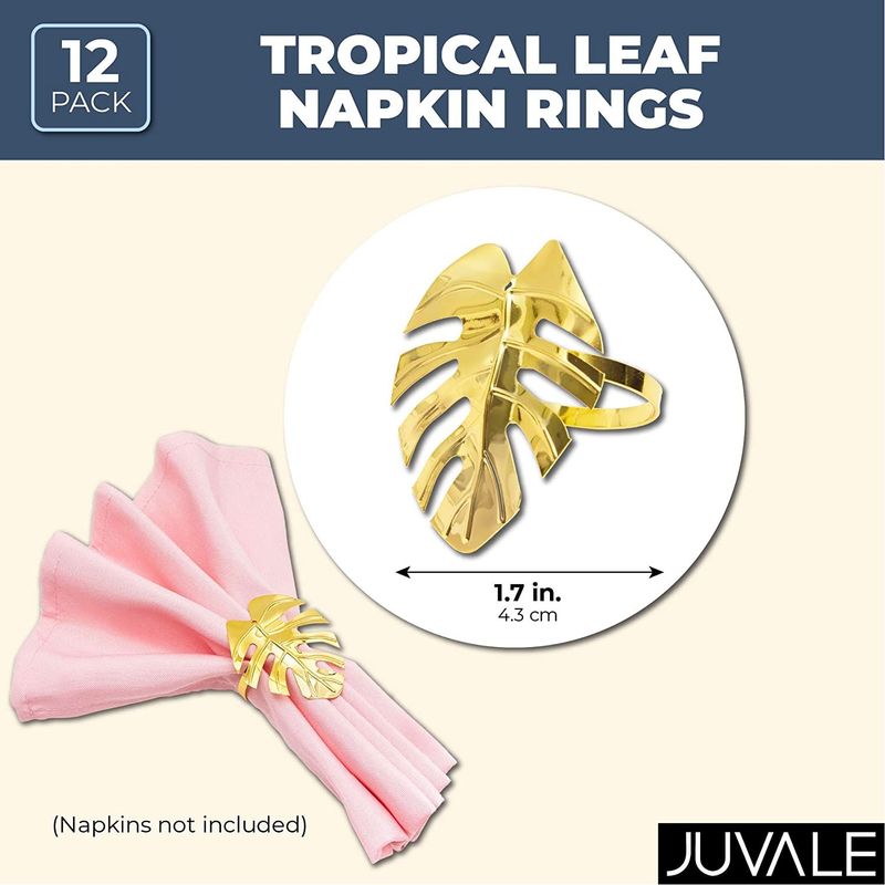 Juvale Tropical Leaf Napkin Rings (1.7 Inches, Gold, 12-Pack)