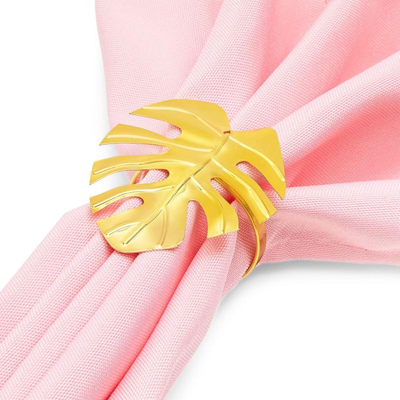 Juvale Tropical Leaf Napkin Rings (1.7 Inches, Gold, 12-Pack)