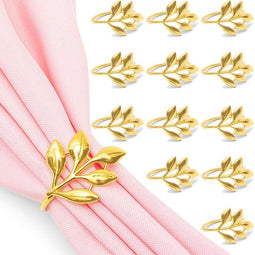 Juvale Leaf Napkin Rings (1.8 Inches, Gold, 12-Pack)