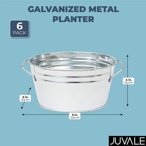 Juvale Oval Galvanized Planter Pot for Decoration (9 x 6 x 4 in, 6 Pack)