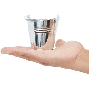 Small Silver Metal Buckets with Handles for Party Favors (2.5 Inches, 24 Pack)