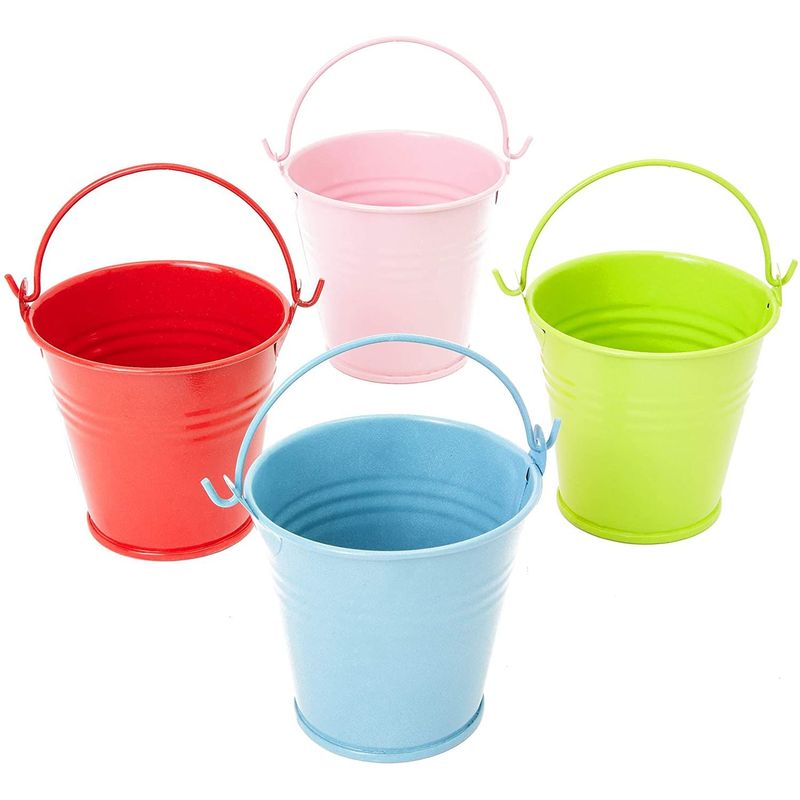 Juvale Mini Buckets for Crafts and Party Favors, 4 Colors (2.5 in, 16 Pack)