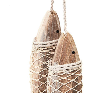 Juvale Rustic Wooden Fish Ornament Wall Decor with Rope for Hanging (7.8 x 2.1 Inches)