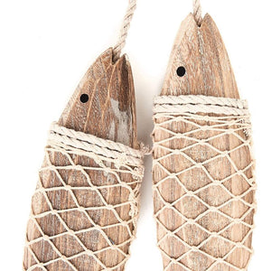 Juvale Rustic Wooden Fish Ornament Wall Decor with Rope for Hanging (7.8 x 2.1 Inches)