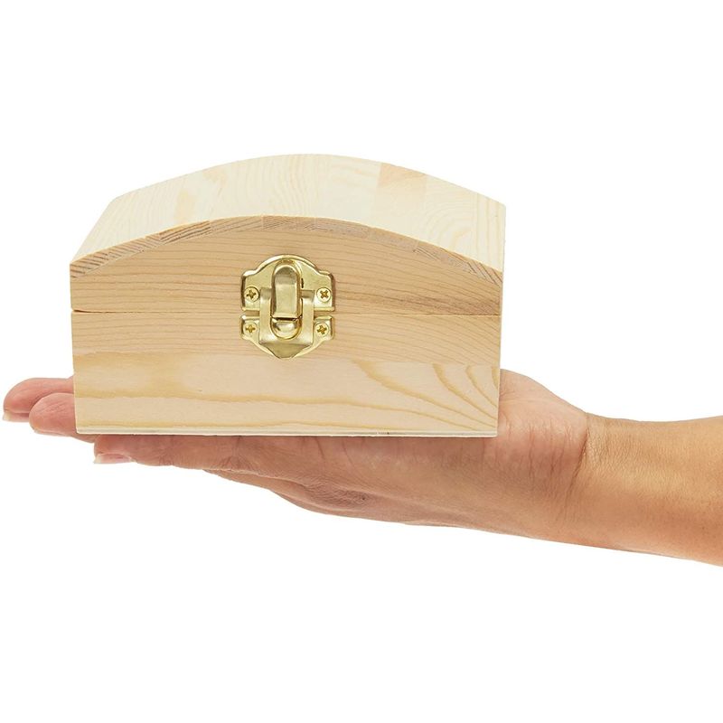 Unfinished Wooden Pine Box, DIY Craft Jewelry Box with Locking Clasp (4.7 x 3.2 x 2.5 In, 3 Pack)