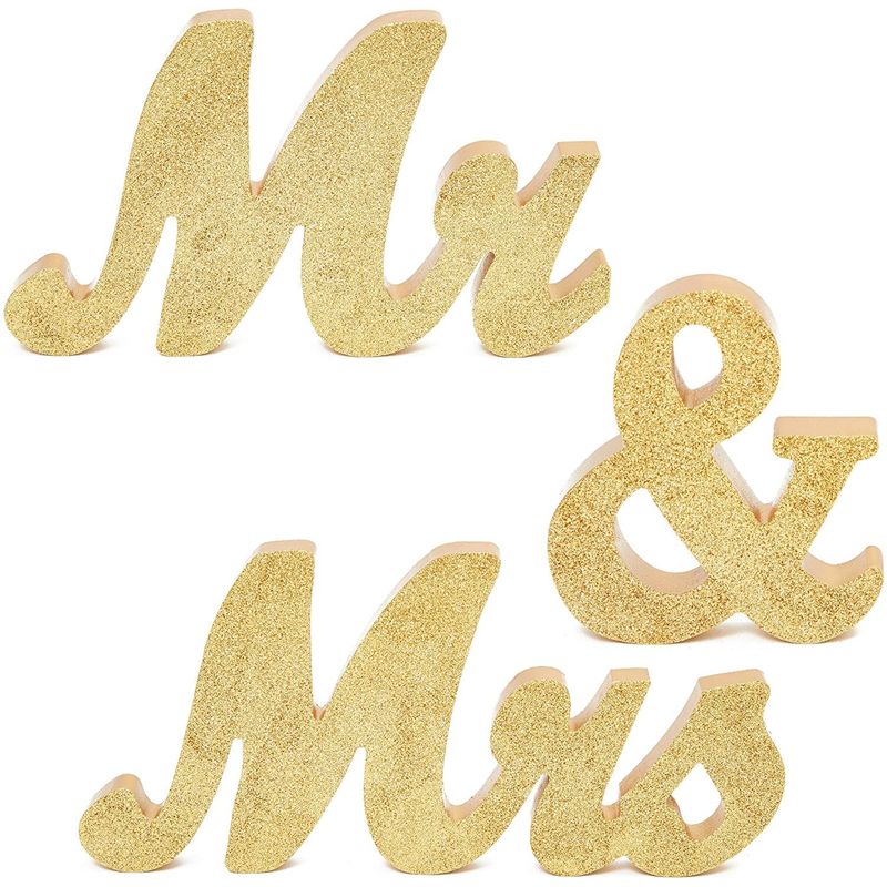 Mr. and Mrs. Signs for Wedding Table Decoration (6 Inches, Gold, 3 Pieces)