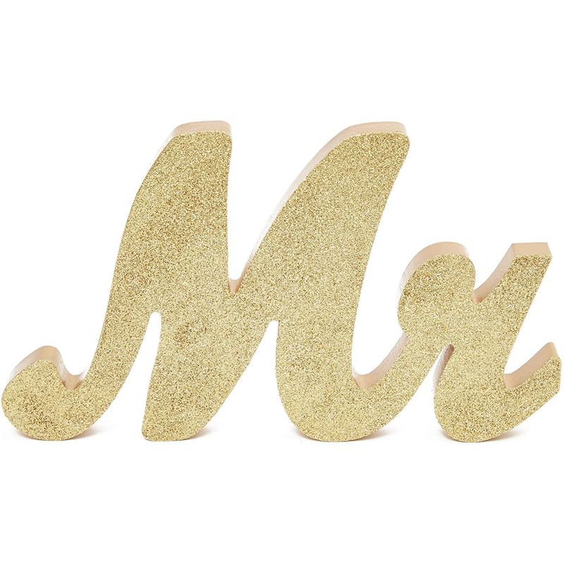 Mr. and Mrs. Signs for Wedding Table Decoration (6 Inches, Gold, 3 Pieces)