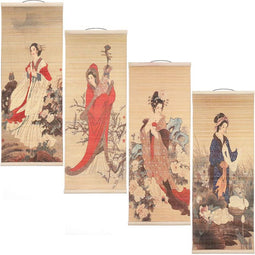 Chinese Scroll Wall Hanging Art (10 x 26 In, 4 Pack)