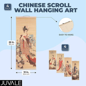 Chinese Scroll Wall Hanging Art (10 x 26 In, 4 Pack)