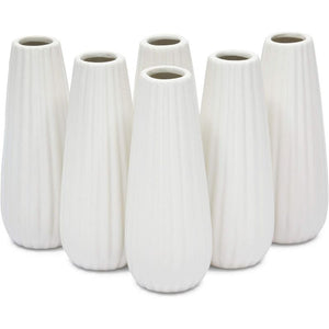 White Ceramic Flower Vases for Home Décor (1.4 x 5.9 Inches, 6 Pack)