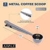 Metal Coffee Scoop with Clip (Black, 6.8 Inches, 2 Pack)