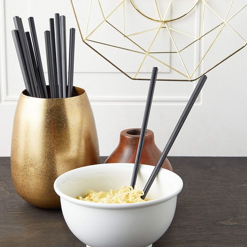 Fiberglass Chopsticks with Case, Reusable (Black, 9.5 Inches, 12 Pairs)
