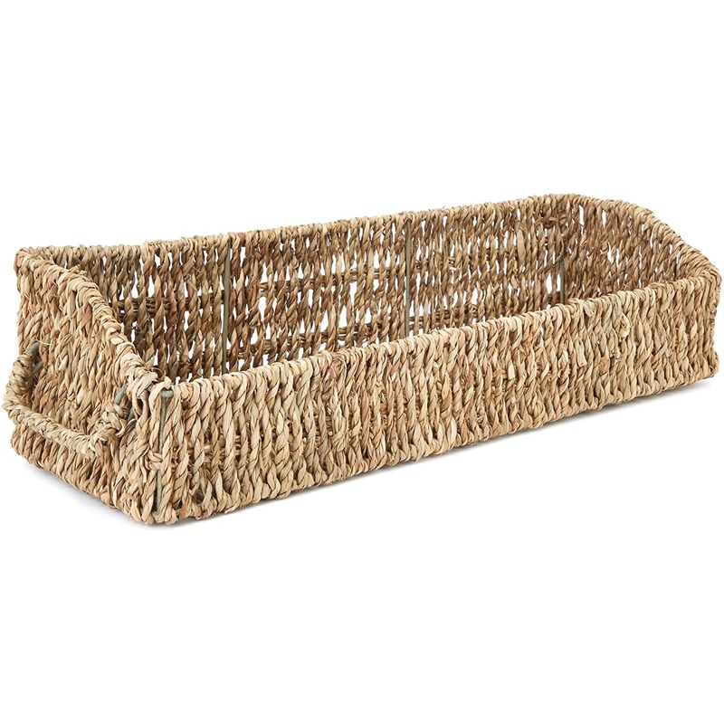 Juvale Round Seagrass Wicker Nesting Storage Basket Set with Rectangle Tray (4 Pieces)