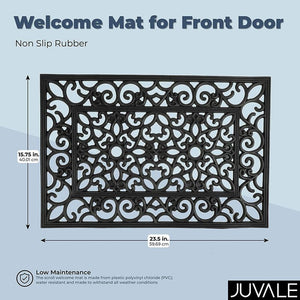 Welcome Mat for Front Door, Non Slip Rubber, Indoor Outdoor (15.75 x 23.5 in, Black)