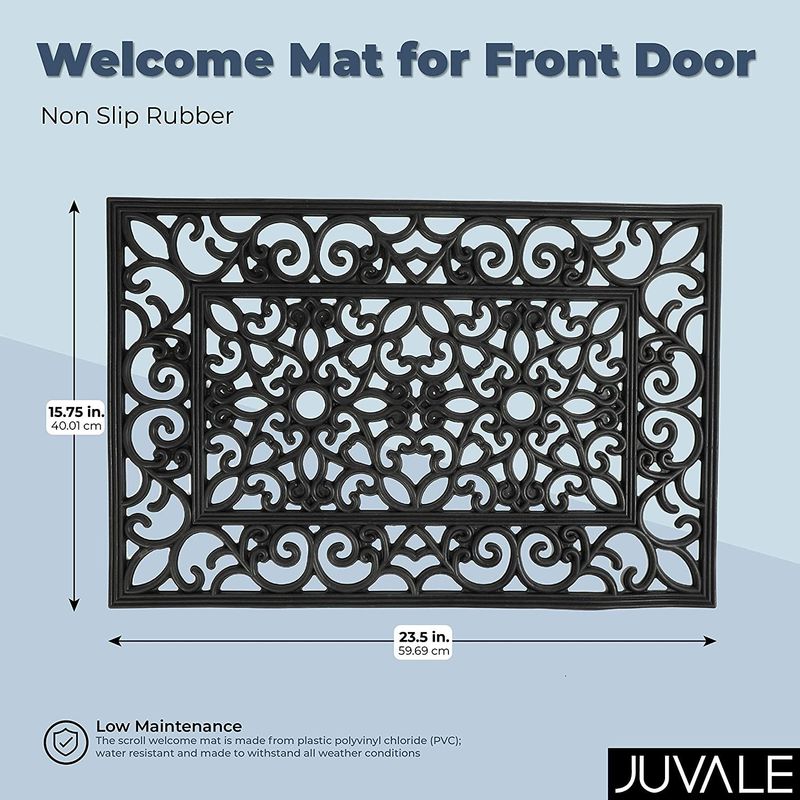 Welcome Mat for Front Door, Non Slip Rubber, Indoor Outdoor (15.75 x 23.5 in, Black)