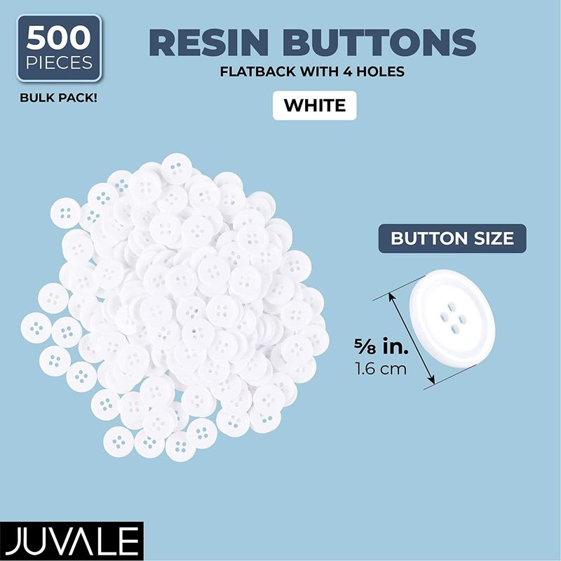 White Resin Flatback Craft Buttons for Sewing, 4 Holes (5/8 in, 500 Pieces)