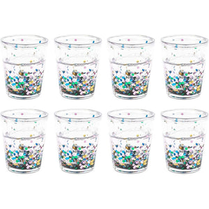 Plastic Shot Glasses with Rainbow Confetti (8 Pack)