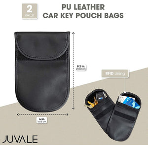 RFID Car Key Pouches, Black PU Leather Bags (2 Pack)
