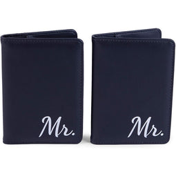 RFID Passport Covers with Silver Foil, Mr and Mr (Black, 4 x 5.5 In, 2 Pack)