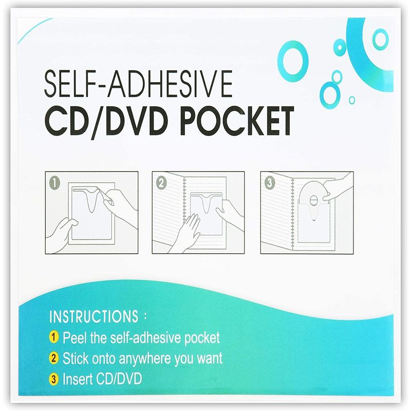 Clear Self-Adhesive CD/DVD Storage Sleeve Pockets (4.93 x 5 in, 20 Pack)