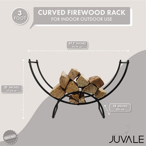 Juvale 3-Foot Curved Firewood Rack for Indoor Outdoor (Black)