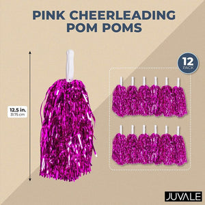 Juvale Pink Cheerleading Pom Poms, Metallic Foil Fringe (6 Pairs)