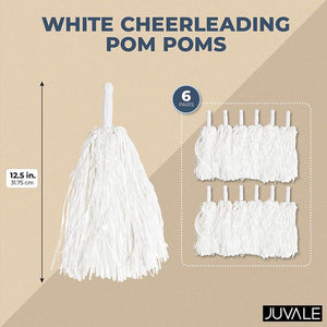 Juvale White Cheerleading Pom Poms, Metallic Foil Fringe for Spirit Team (6 Pairs)
