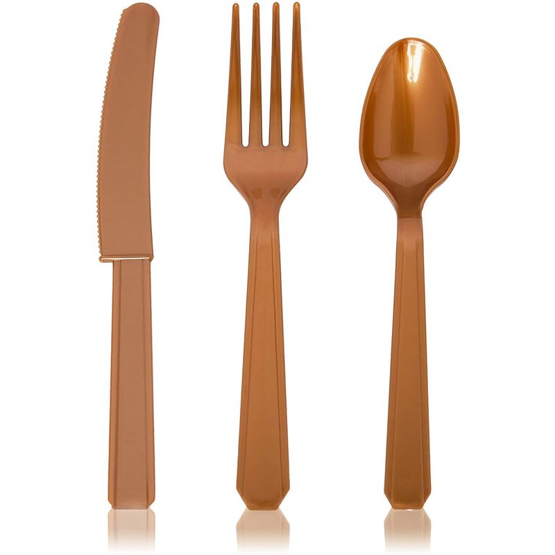 Plastic Cutlery Set with Forks, Knives, and Spoons (Gold, 360 Pack)