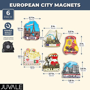 Juvale Refrigerator Magnets Set, European Big Cities (6 Pack)