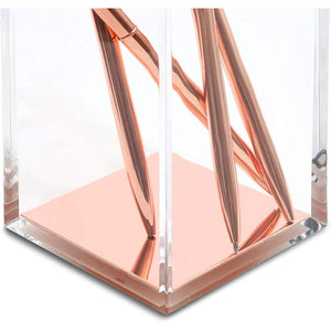 Clear Acrylic Pencil Holder for Desk and Office Organization (Rose Gold, 2-Pack)