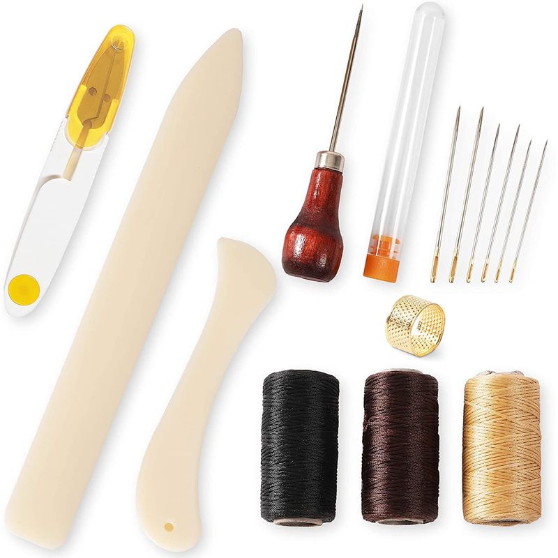 Bookbinding Kit for Beginners, Waxed Thread, Bone Folder, Handle Awl for DIY Crafts and Sewing Supplies (15 Pieces)