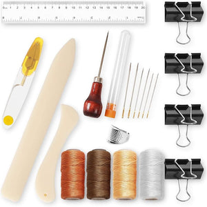 Bookbinding Kit for Beginners, Waxed Thread, Bone Folder, Handle Awl for DIY Crafts and Sewing Supplies (21 Pieces)