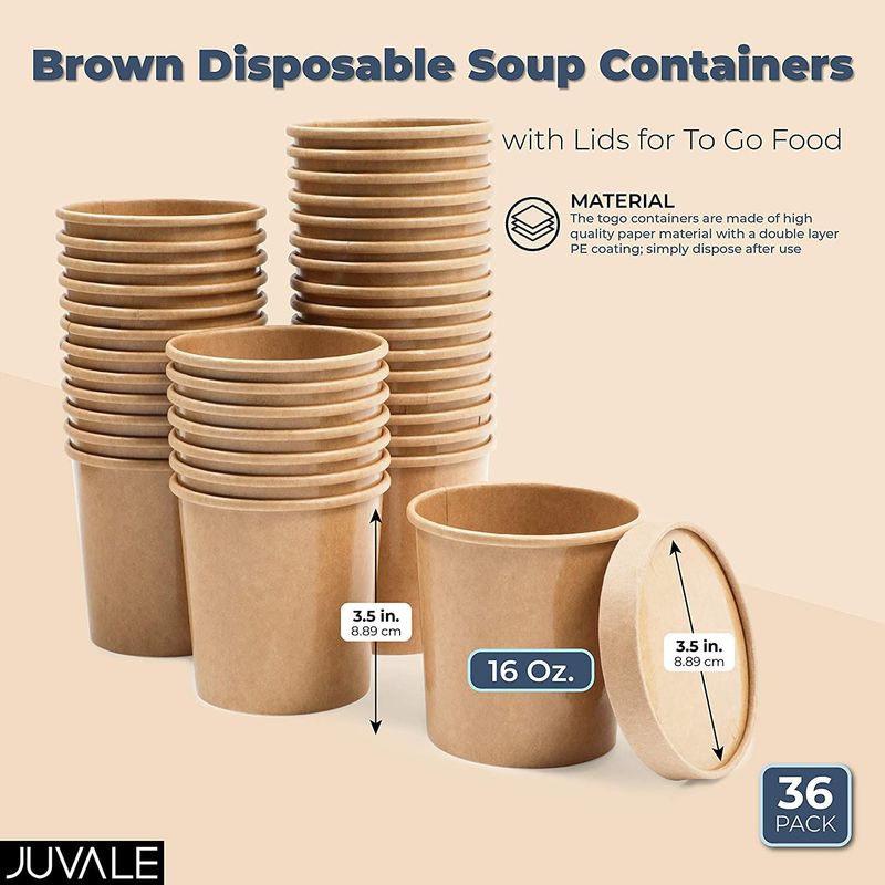 Juvale 36 Pack 16 oz Disposable Soup Containers with Lids, Take Out Cups for Hot or Cold Food to Go, Ice Cream Storage, White