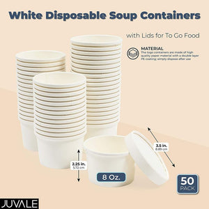 White Disposable Soup Containers with Lids for To Go Food (8 oz, 50 Pack)
