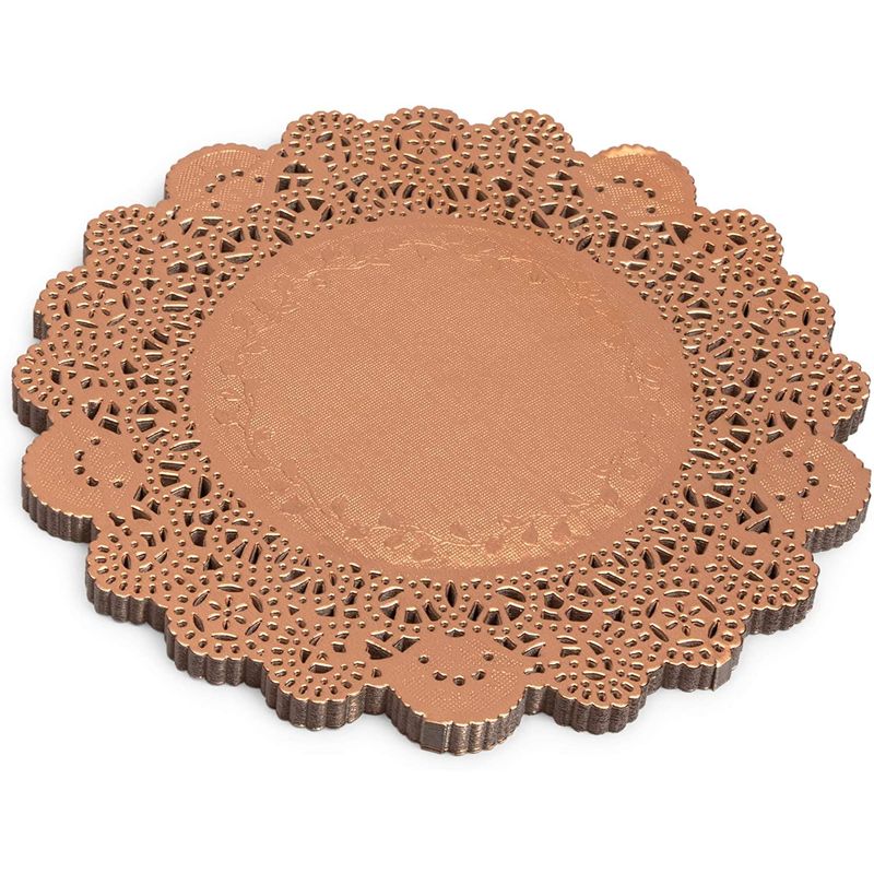 Lace Paper Doilies, Rose Gold Foil Placemats (8 In, 100 Pack)