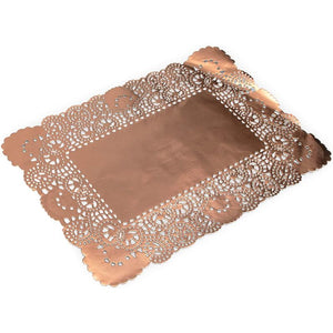 Lace Paper Doilies, Rose Gold Foil Placemats (14 x 10 In, 60 Pack)
