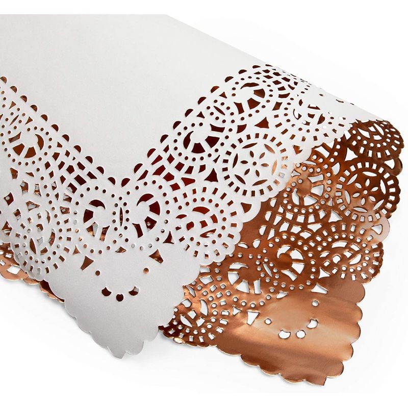 Lace Paper Doilies, Rose Gold Foil Placemats (16 x 12 Inches, 60 Pack)