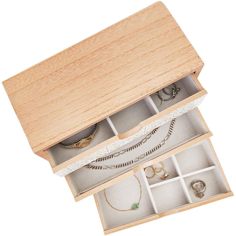 Wooden Jewelry Box, 3 Drawer Organizer (9 x 4 x 8 In)