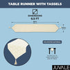 Dining Table Runner with Tassels, Geometric Jacquard Weave (Beige, 12 x 78 in)