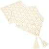 Dining Table Runner with Tassels, Geometric Jacquard Weave (Beige, 12 x 78 in)