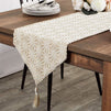 Dining Table Runner with Tassels, Geometric Jacquard Weave (Beige, 12 x 78 in)
