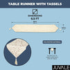 Table Runner with Tassels, Beige Leaf Jacquard Weave (12 x 78 in)