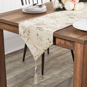 Juvale Dining Table Runner with Tassels, Beige Metallic Weave (12 x 78 Inches)