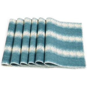 Striped Dining Table Runner and Placemats, Set of 6 (Dark Turquoise, 7 Pieces)