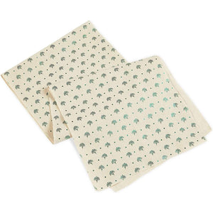 Ivory Dining Table Runner and Placemats, Set of 6, Green Foil (7 Pieces)