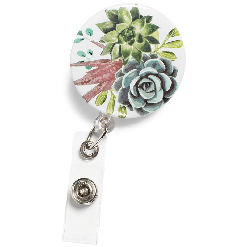 Succulent Retractable Badge Holders with Carabiner Reel Clip (24 in, 6 Pack)