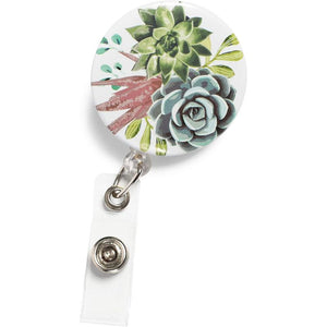 Succulent Retractable Badge Holders with Carabiner Reel Clip (24 in, 6 Pack)
